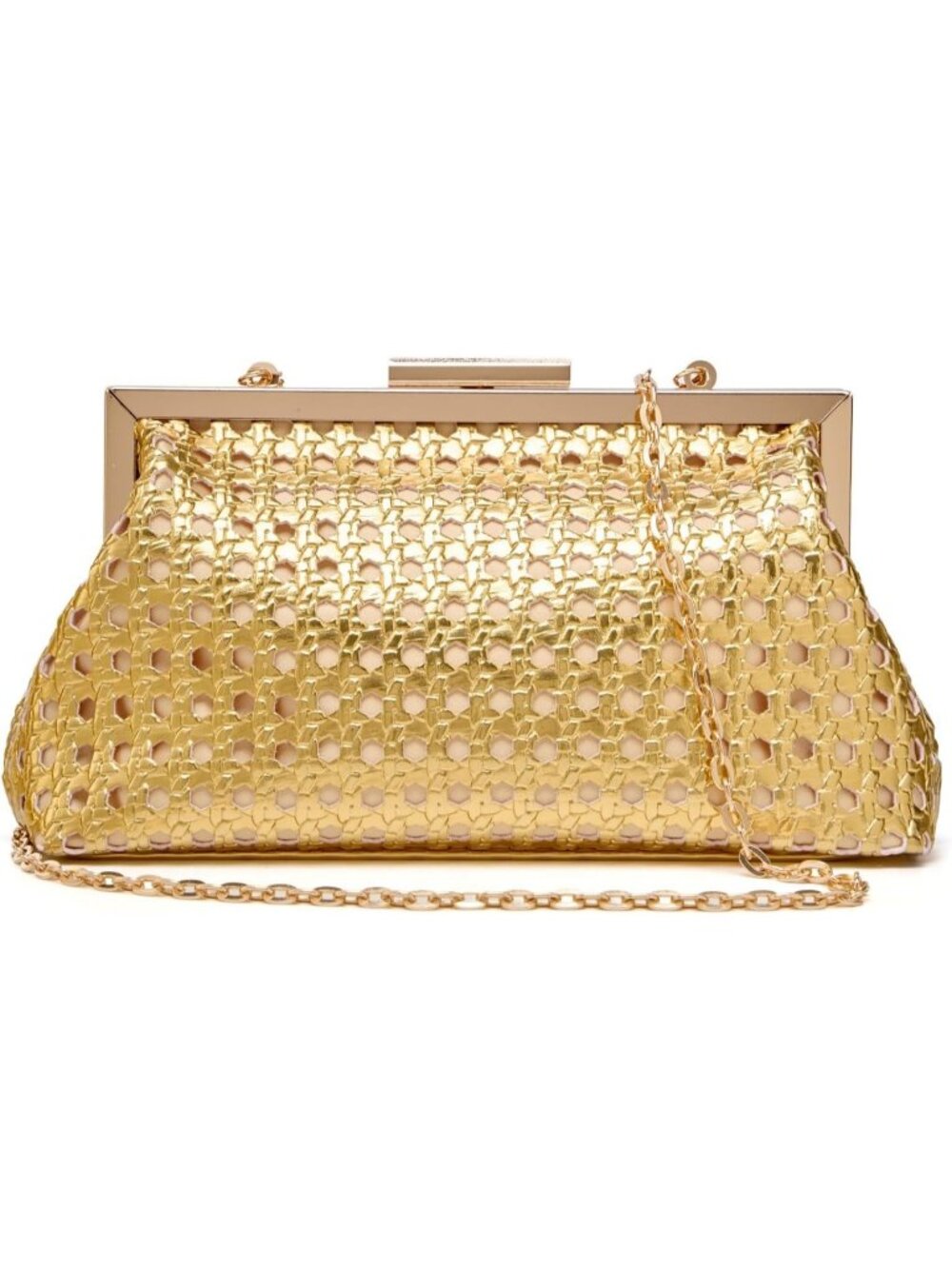 Women's Gold Woven Clutch Purse Pu Leather Party Crossbody Evening Bag
